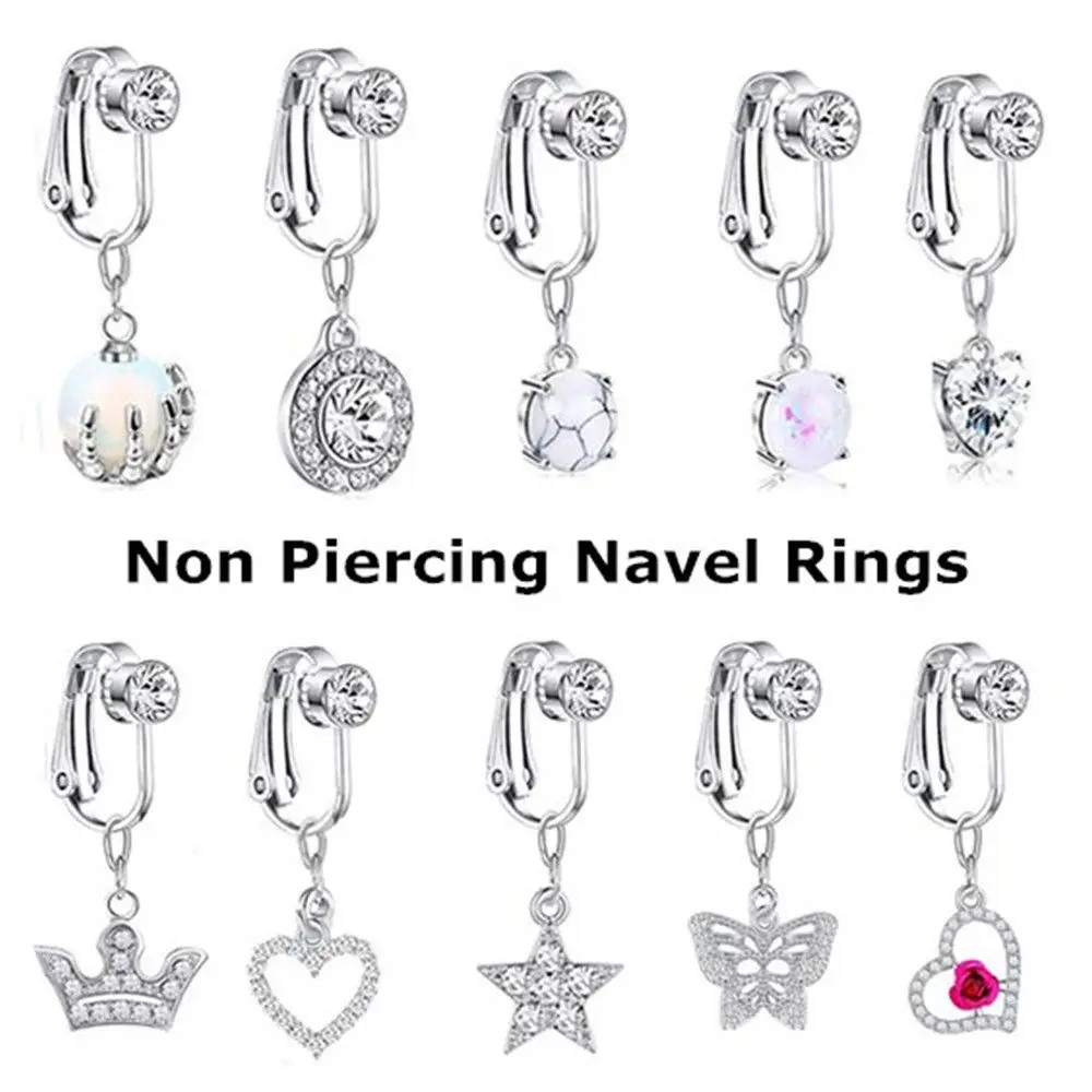 Fake Belly Piercing Faux Fake Belly Butterfly Heart Clip On Umbilical Navel Pircing Moon Star Leaves Cartilage Earring Clip