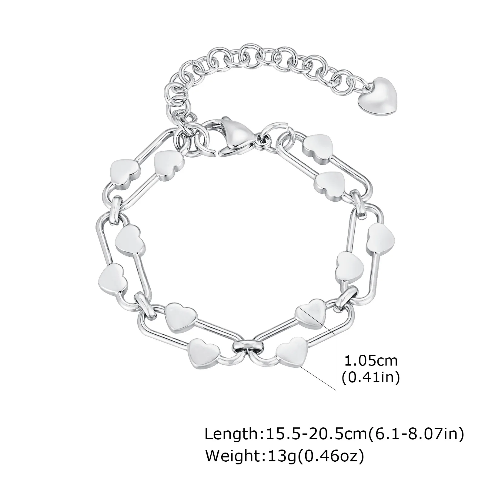 Damen-Kettenarmband für Mädchen, zierlicher Edelstahl-Schmuck, Herz-Links-Armband, Mutter, Freundin, Valentinstagsgeschenk – Detail 5