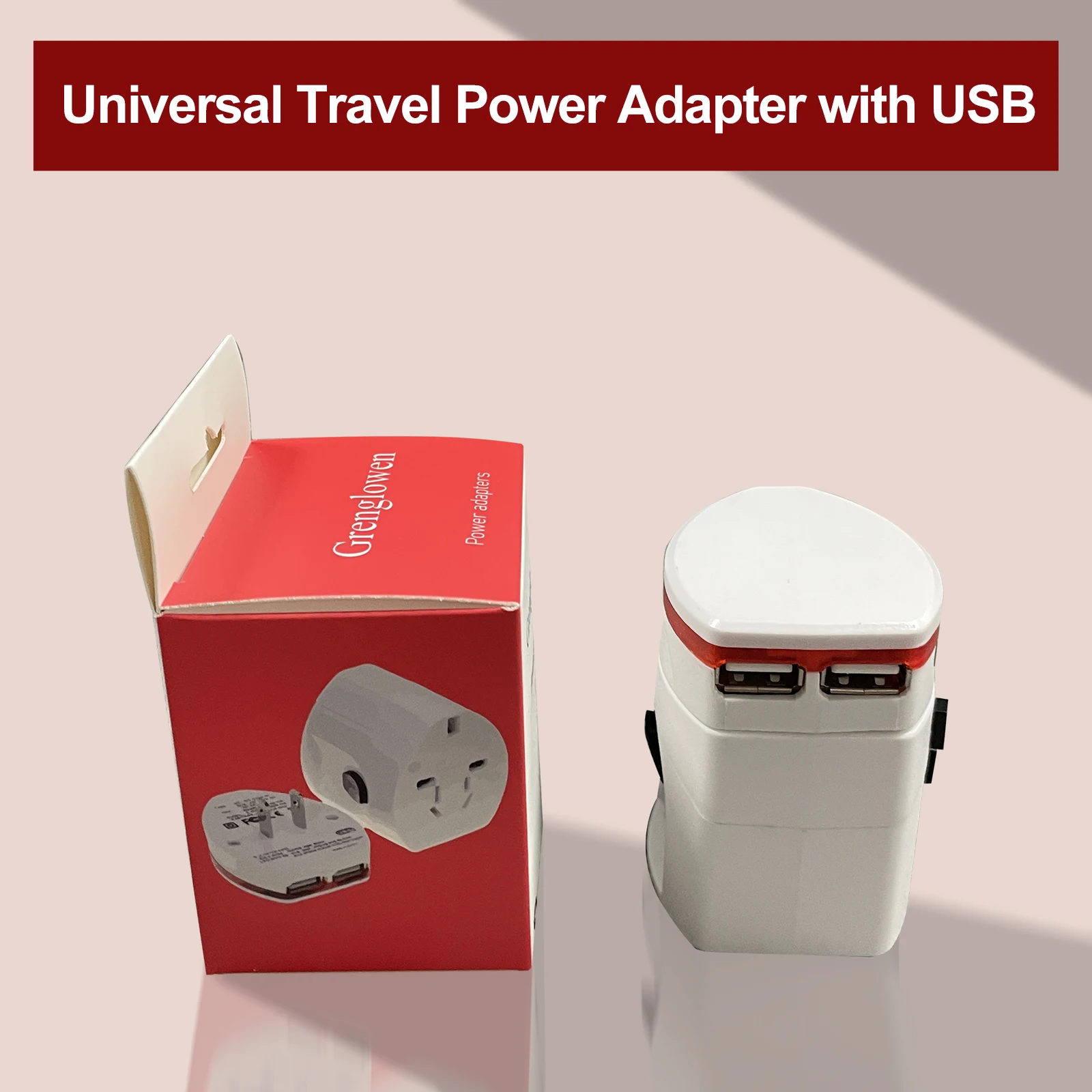 Grenglowen Universal Travel Power Adapter with USB - Global Plug Converter for US/EU/UK/AU International Travel - Compatible wit