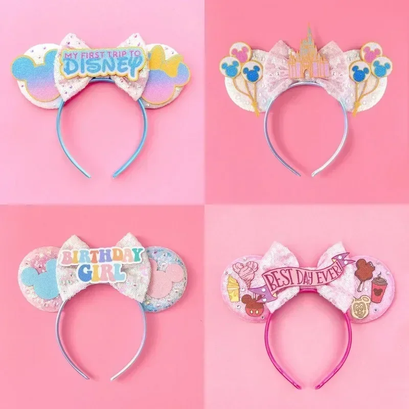 Minnie Mouse Hair Bands Girls Classics Mickey Big Ears Headbands Women Disneyland Pink Bow