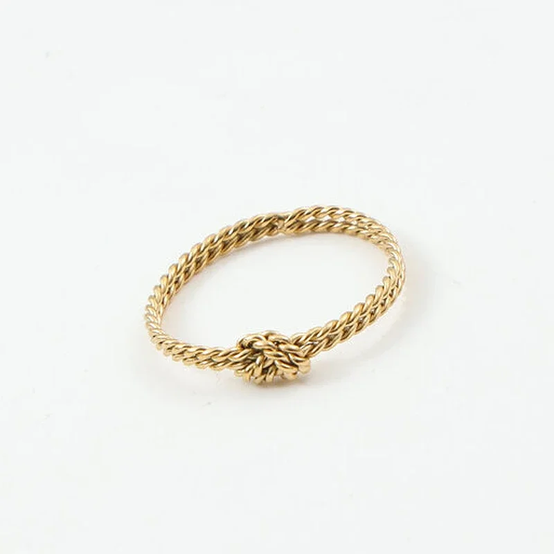 High End PVD Waterproof&No Fade Vintage Fashion Double Twist Knotted Ring for Women Girl Stainless Steel Jewelry 4
