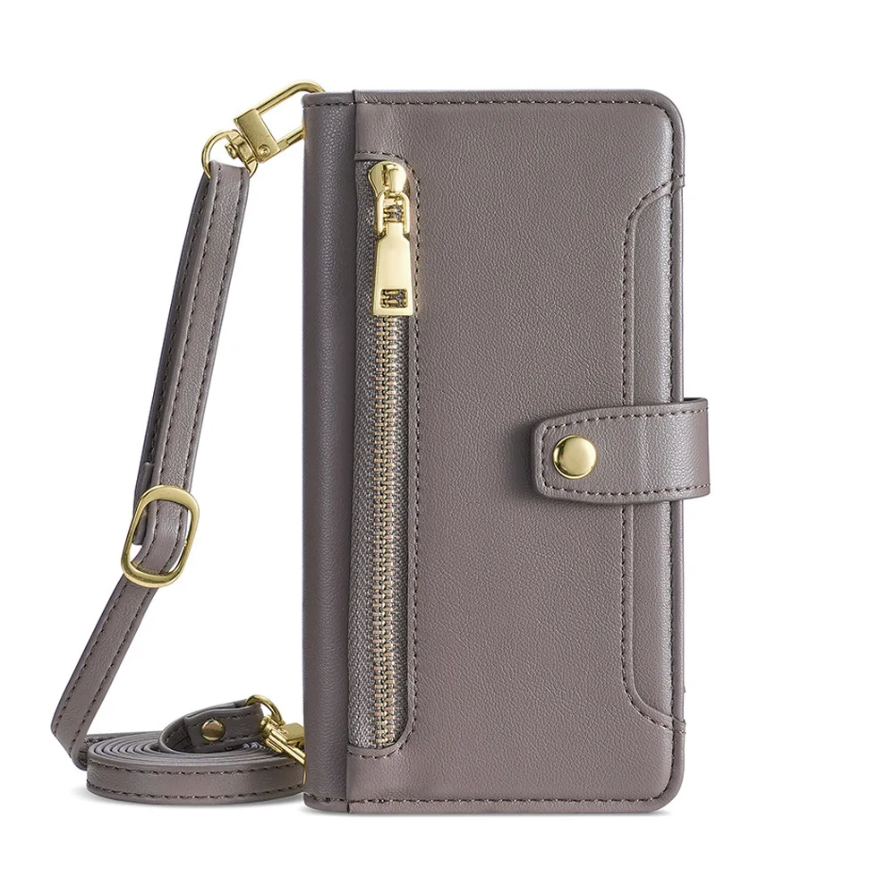 Leather Crossbody Zipper Flip Wallet with Multi-Card Slots