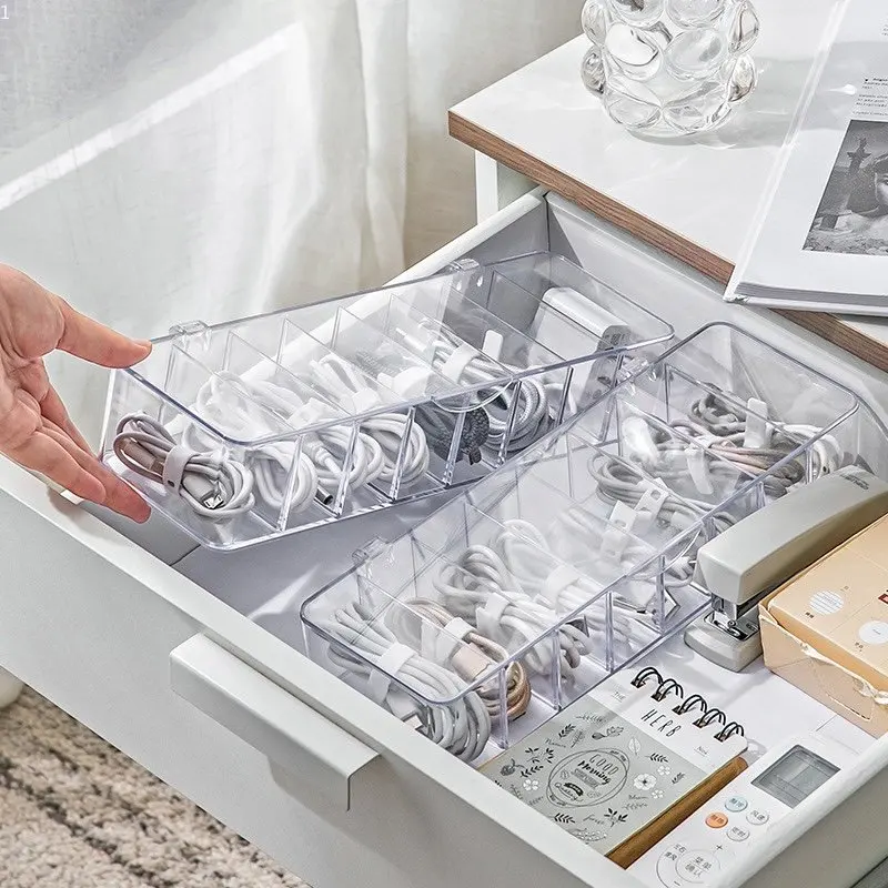 See-Through Charge Cable Organizer Box,Data Cable Management Box USB Cord  Sorter, Small Desk Accessories Organizer and Storage