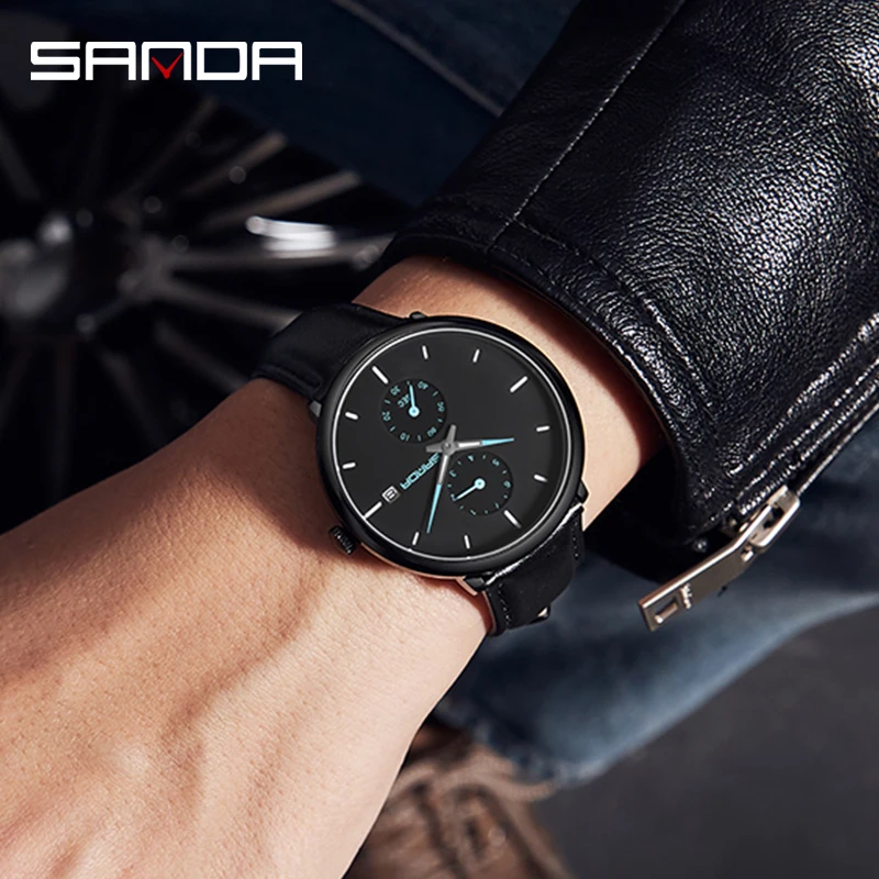 SANDA Luxury brand Watches men Stainless Steel Mesh strap Quartz-watch Ultra Thin Dial Male Clock man relogio masculino P1115