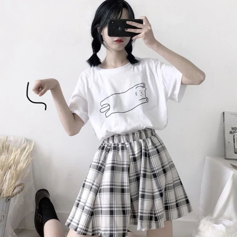 slazenger skort JMPRS Harajuku Plaid Skirt Women Kawaii Cute High Waist A-line Mini Skirt Summer Soft Girl Japanese Style Lolita Streetwear pleated midi skirt