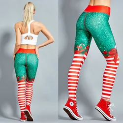 Christmas Xmas Womens Yoga Tights Gym Sport Leggings Run Fitness Pants Workout Stripe Trouser European And American Clothing