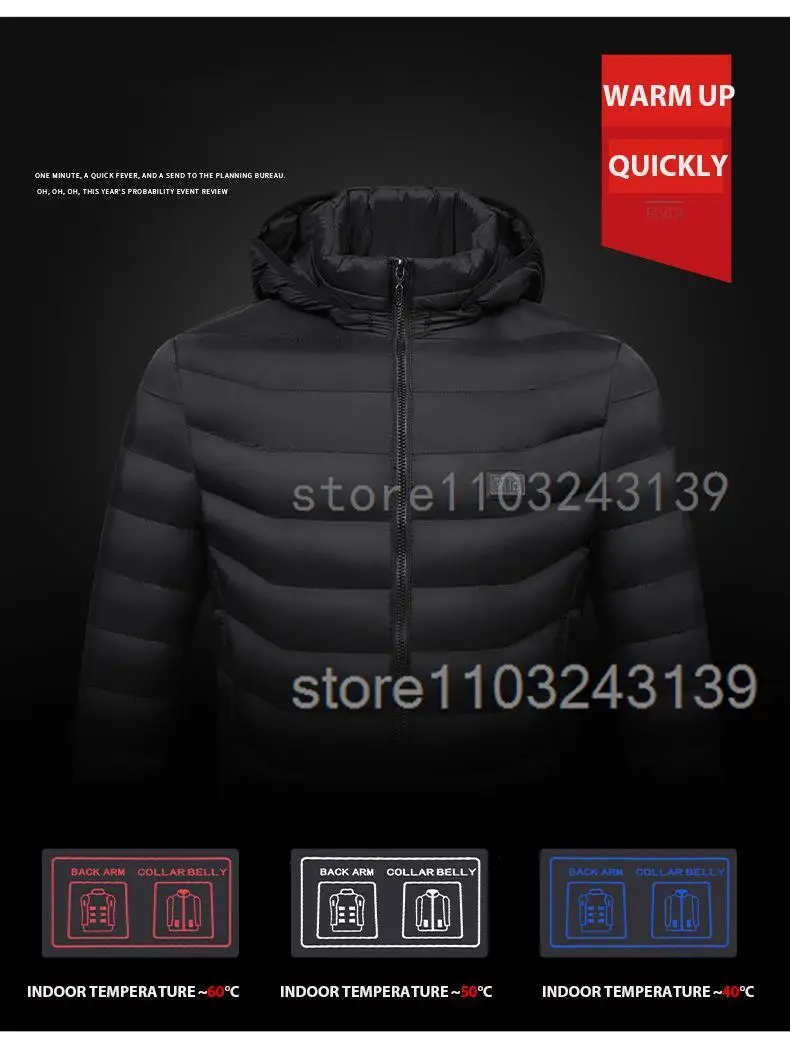 Description Picture 5 of itemHeated Jacket Autumn Winter Men's Women's Warm Vest Heated Vests Coat USB Electric Heating Jacket Heated Hunting Hiking Camping