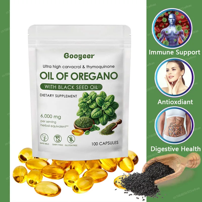 100/300/500Capsules Oregano Oil Pills with Black Seed Oil For Immune & Digestion Health Anti inflammatory Relieves Bloating oregano oil supplement