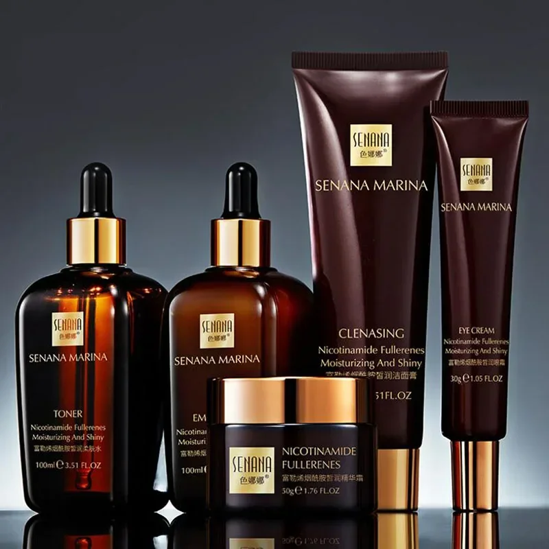 Fullerene Nicotinamide Skin Care Set 5Pcs/set Moisturizing Hydrating Face Cream Shrink Pore Control Oil Facial Skin Care skin care set face cream