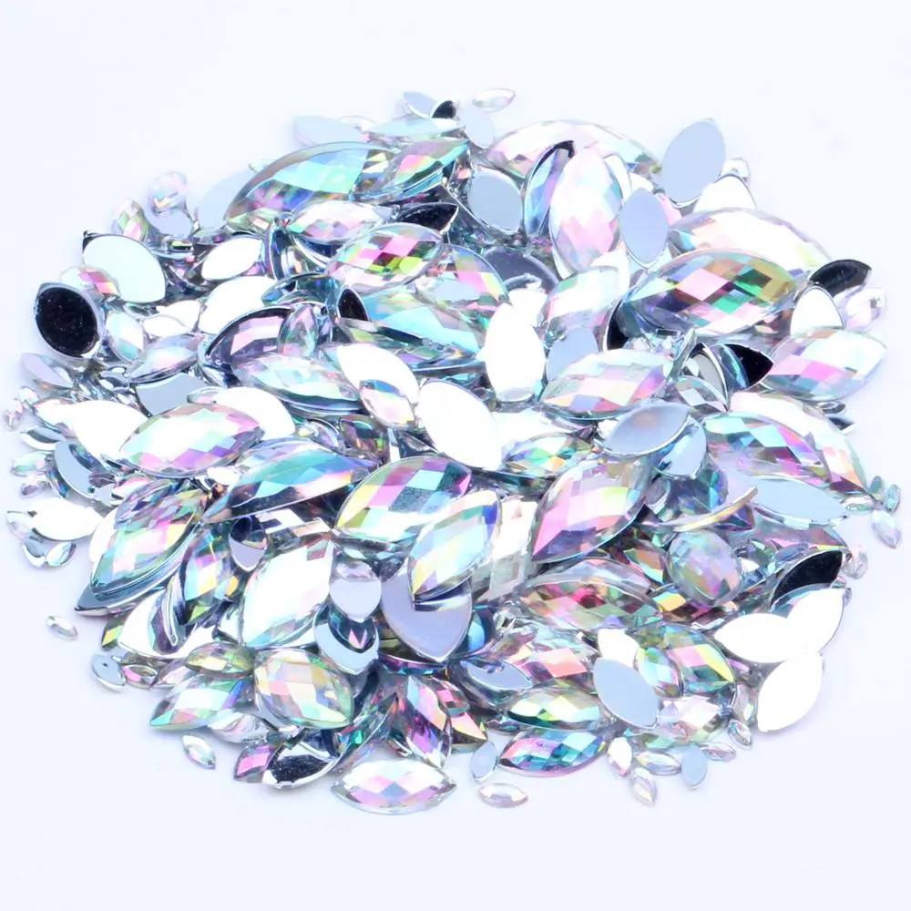 

1.5x3mm 300pcs AB Color Eye Shap Fatback Acrylic Rhinestone Horse Eye Strass Beads For Nail Art Shoes Clothes Crafts