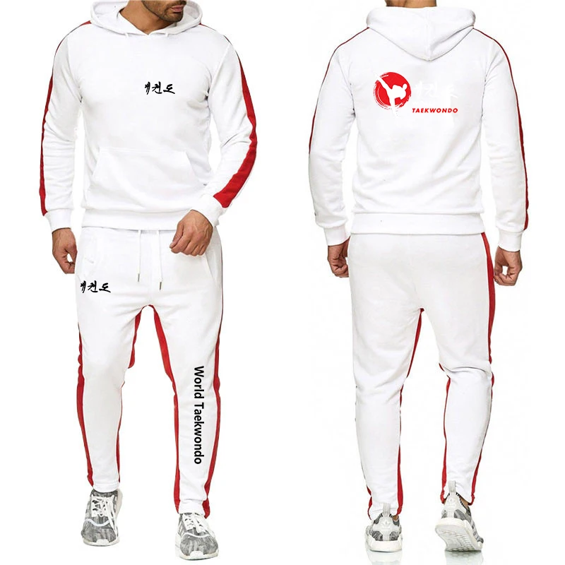 2024 Spring Autumn Men's WTF World Taekwondo Federation Logo Print Hooded Tracksuit+Drawstring Sweatpants Solid Color Sports Set 6