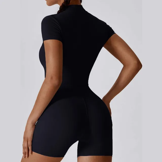Zipper Gym Jumpsuit Short Women Yoga Sets Sports Bodysuit Female Yoga Overalls Workout Clothes Fitness Suit Woman'S Jamsuit 2