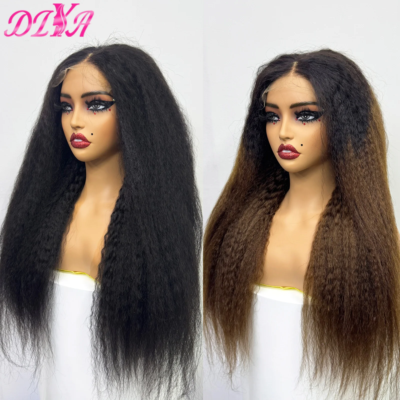 300% Density 28inch Yaki Straight Remy Human Hair Wigs 5x5 HD Lace Closure Glueless Wig Kinky Straight Hair Wigs for Black Women 1