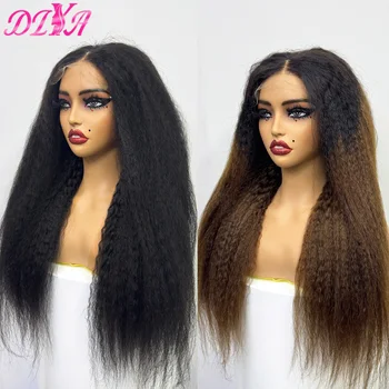 300% Density 28inch Yaki Straight Remy Human Hair Wigs 5x5 HD Lace Closure Glueless Wig Kinky Straight Hair Wigs for Black Women 1