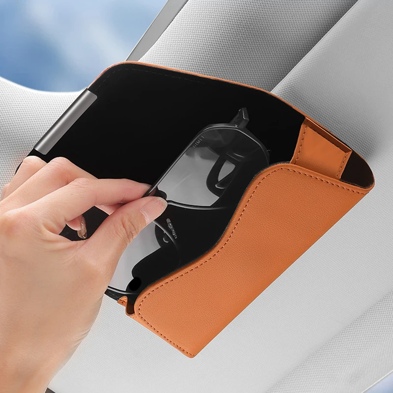1Pc 범용 자동차 선글라스 홀더(바이저용), 가죽 안경 케이스, 안전한 고정을 위한 금속 클립, 안경 보관함, 인테리어 가젯