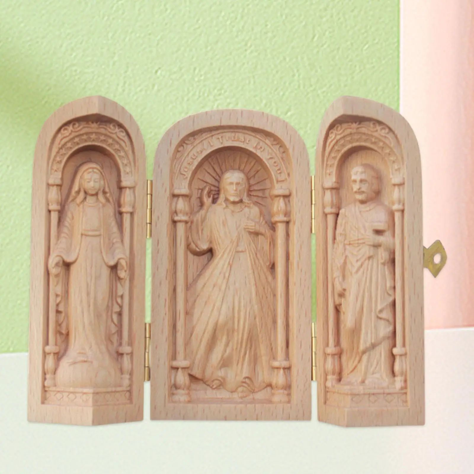 Catholic Wooden Statue Home Prayer Ornament for Cabinet Decor Centerpiece