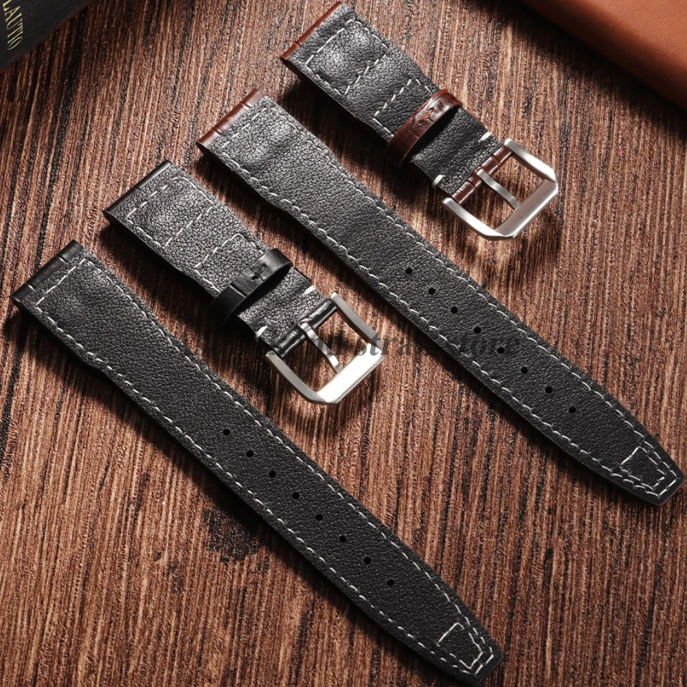 Dual-Tone Genuine Leather Watch Strap - Classic Cowhide Accessory in Black and Brown