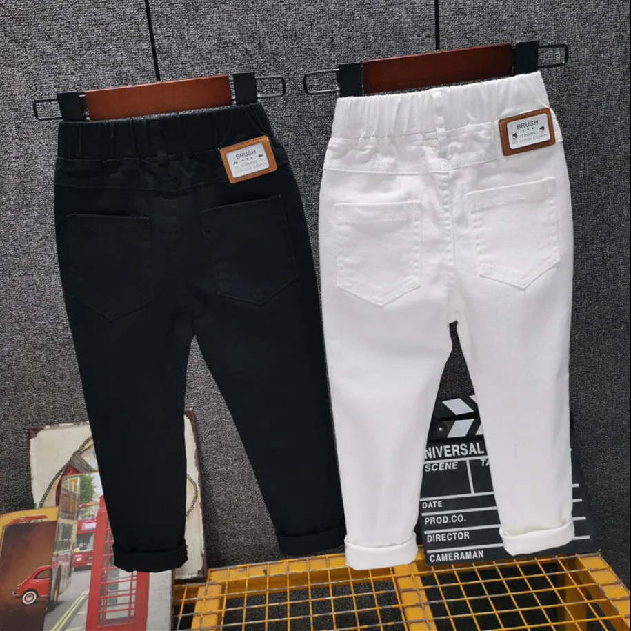 

2023 Boys & Girls Spring Solid Casual Elastic Waist All-match Slim Pencil Pants Black 2023 New High Quality