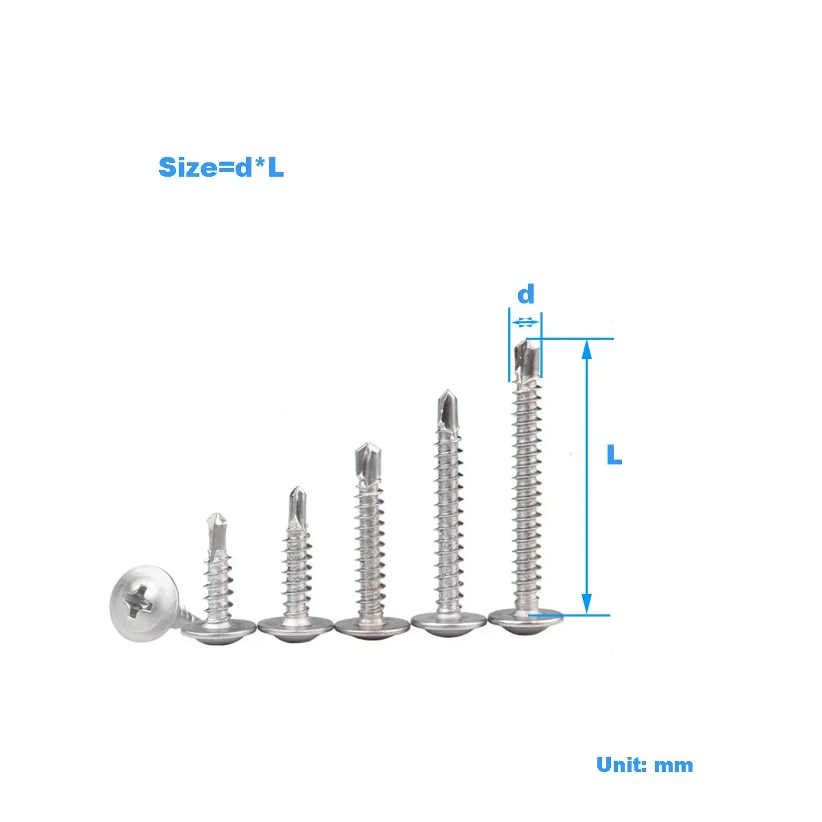 

410 Stainless Steel Cross Round Head Screw With Washer / Large Pan Head Self Tapping And Self Drilling Dovetail Bolt