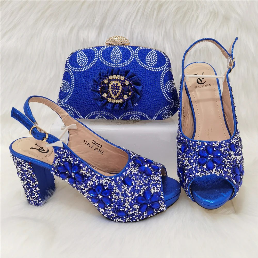 

Best Selling Beautiful Blue Shoes and Bag Sets SUMMER Italian Shoes and Bags Set for party African Matching Shoes and Bags