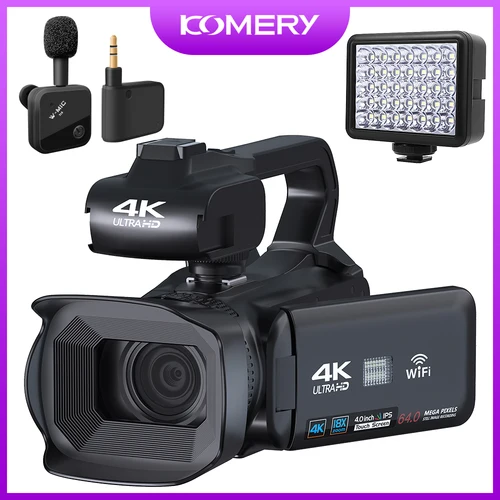 18X 줌 4K 캠코더 디지털 카메라 사진 유튜브 라이브 스트리밍 4 인치 스크린 와이파이 웹캠 64mp 비디오 카메라 레코더, 라이브 스트리밍 사진 촬영 Wifi 웹캠 6