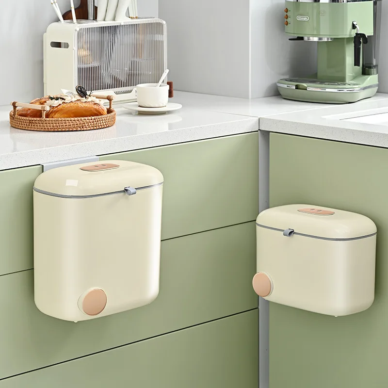 

Kitchen Special Wall Hanging Garbage Bucket Household with Cover Cream Wind Pig Nose Storage Bucket Free of Drilling