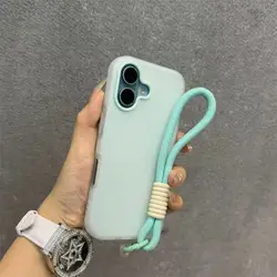 Soft Matte Candy Transparent Phone Case with Hand Wrist Strap and Lanyard Cover - iPhone 18 Pro Max (Light cyan)