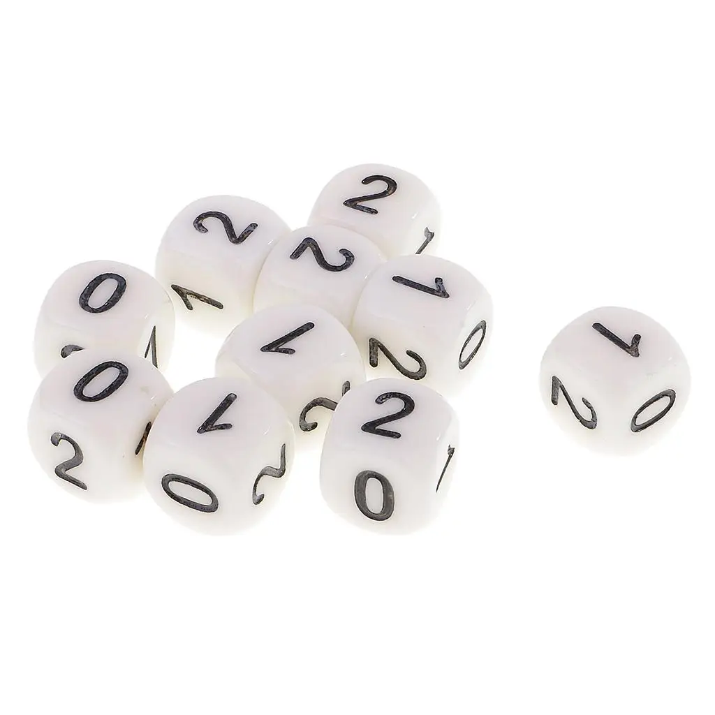 10Pcs 6-Sided D6 16mm Numerals 0 1 2 Dices Set for and Dragons RPG Board Game