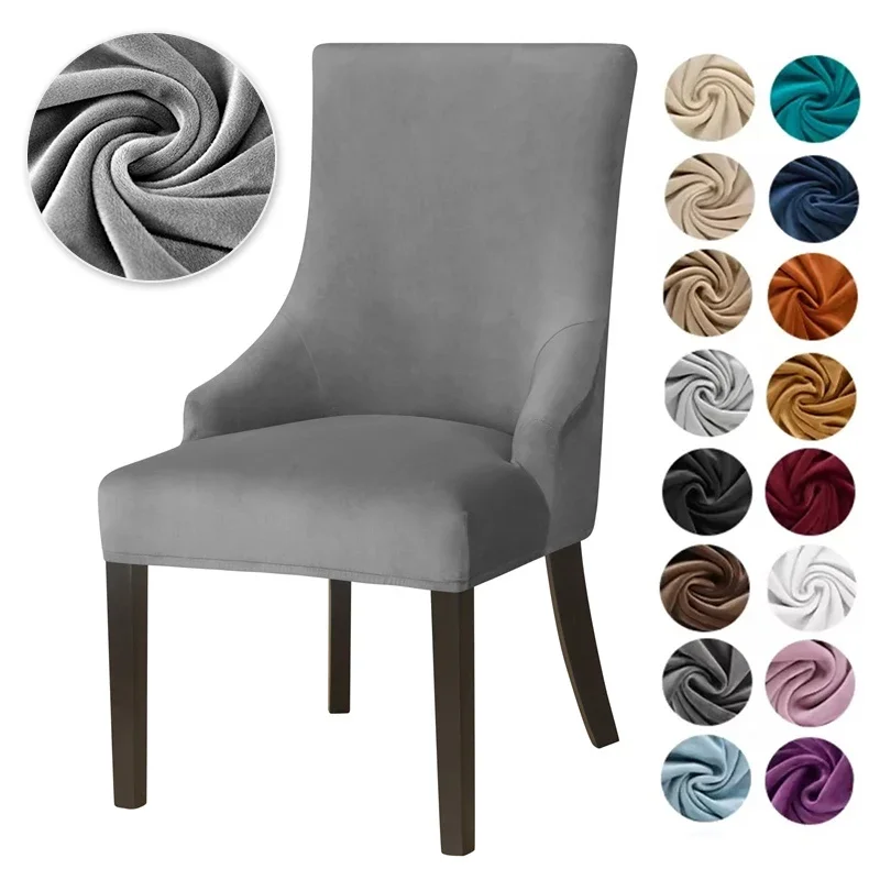 

Velvet Dining Chair Cover Stretch Elastic Chairs Slipcover High Back Sloping Armchair Covers for Dining Room Banquet Wedding
