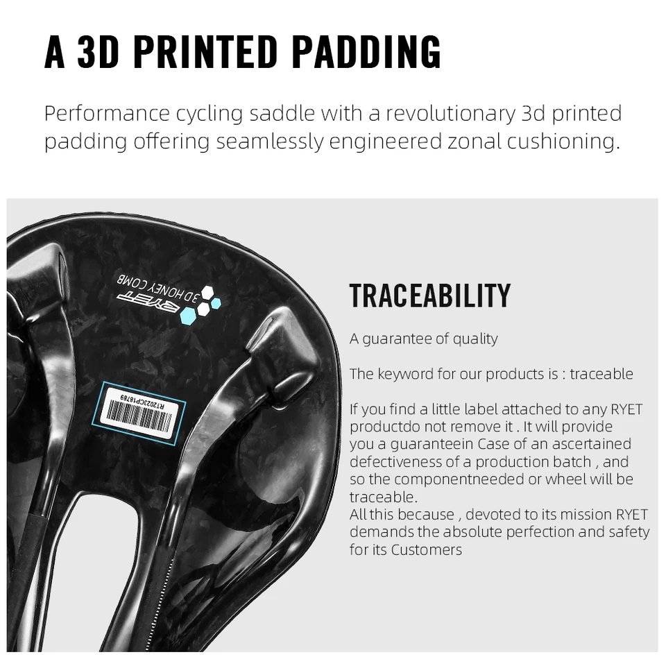 RYET-3DプリントのカーボンファイバーMTBサドル,ロードレース