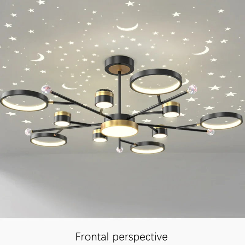 

Led Chandelier For Living Room With Starry Sky Decorate Modern Bedroom Apartment Loft Ceiling Lamp Black Branch Indoor Fixtures
