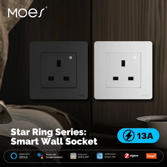 MOES Tuya ZigBee Smart Socket UK Wall Embedded Outlet Energy Monitor Indicator App Remote Control Voice Cotrol Alexa Google Home