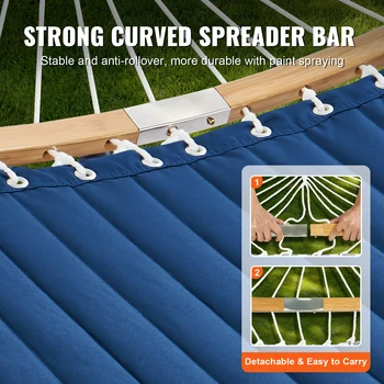 SucceBuy Two Person Hammock with Stand Included Double Hammock with Curved Spreader Bar and Detachable Pillow and Portable Bag 4