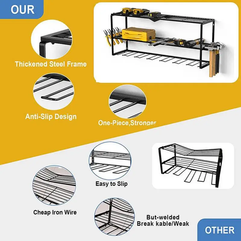 Power Tools Organizer 3 Layer Shelves Iron Wall Mounted Workshop Tools Storage Rack Garage Accessories For Drill Battery Plier