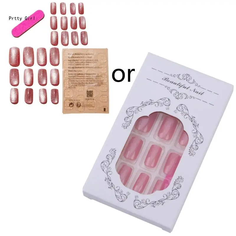 

24 Pcs Eye Press on Square False Full Cover on Nails D2TA