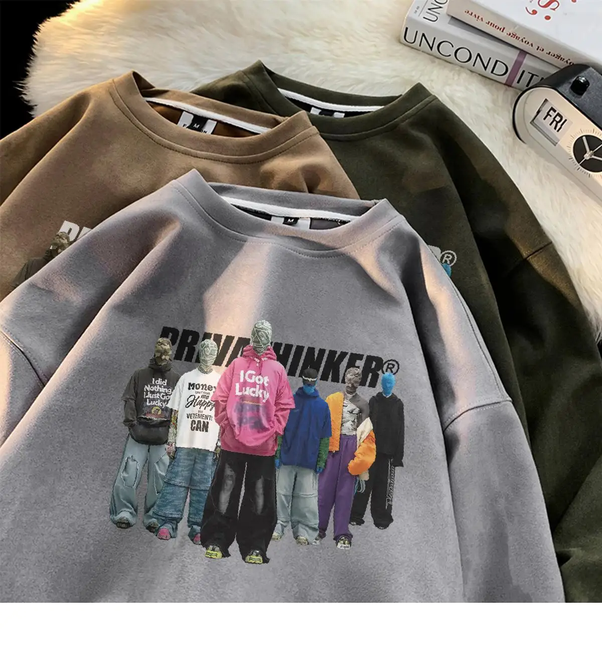 Hip Hop Men Printed Sweatshirts For Man Fall Winter New Hip Hop American Clothing Harajuku Male Oversized Suede Pullovers