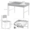 Kids Table and Chair Set with Building Blocks Desktop, Storage Spaces, Grey 3