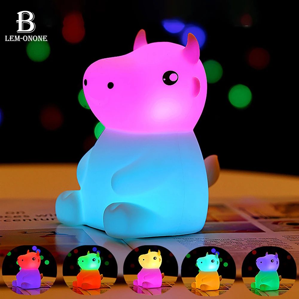 

Cartoon Cattle Silicone Lamp LED NightLight Colorful Atmosphere Light for Bedroom Bedside Decor Children Kids Holiday Gifts