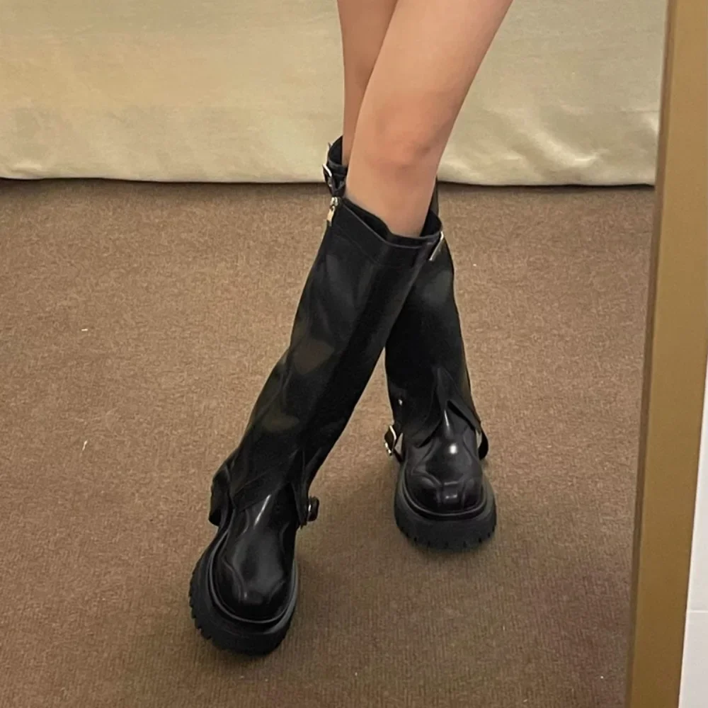 

Platform Winter High Boots For Women Fashion Slip On Long Pipe Boots Female Elegant Thick Bottom Women's Knight Botties