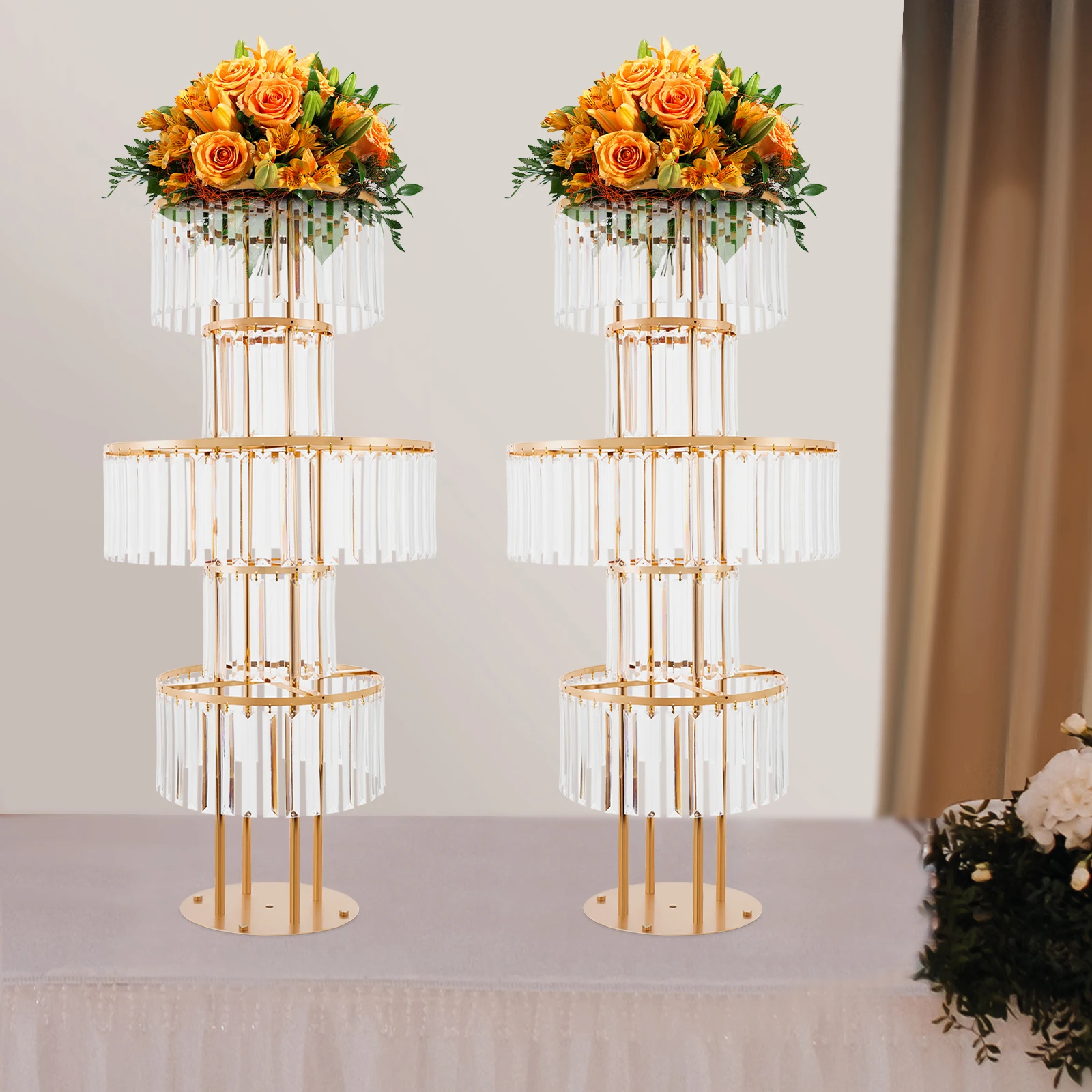 Set of 2 Modern 5-Tier Acrylic Crystal Flower Stands Gold/Silver Wedding Centerpiece Decor for Party Birthday Table Display