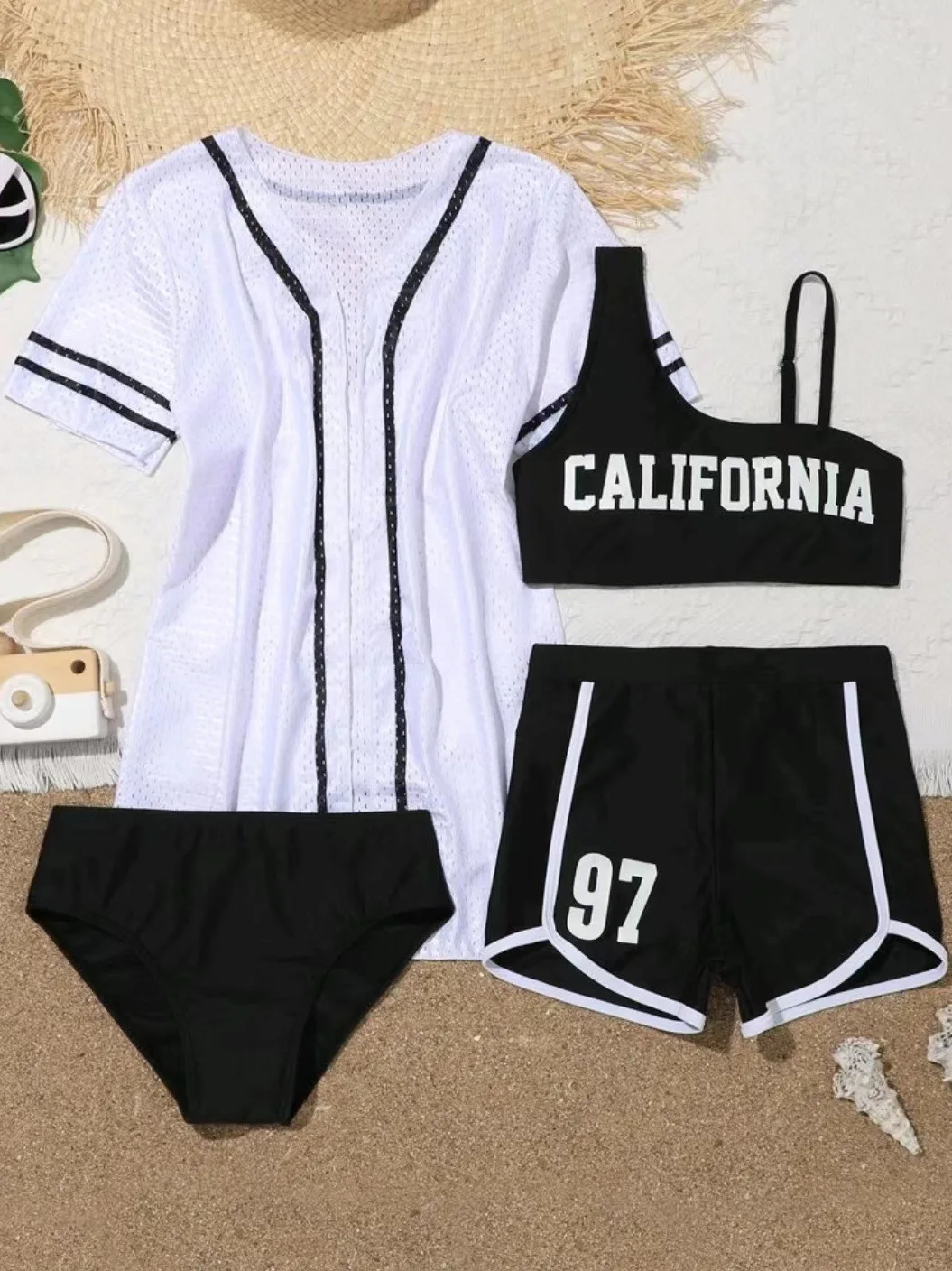 4 Pieces Bikinis With Top Short 2026 Girls Swimsuit Kids Swimwear Female Children's Bathers Bathing Swimming Swim Suit Beachwear