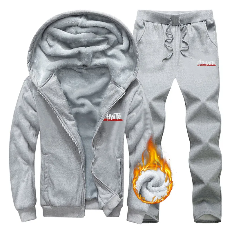 

Men'S Casual Coat Pant Set Letter Print Two Piece Plush Hooded Pocket Coat Drawstring Solid Warm Pants Set Elegant Suits Men