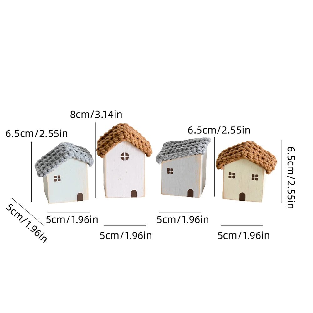 4Pcs Small Wooden house ornament miniature building Table Desktop Home Decor Nordic Style Kids Christmas gift Small Crafts