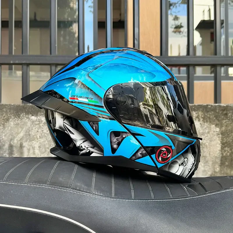thumbnail image 1 of Casco de motocicleta abatible hacia arriba con doble espejo trasero grande, para las cuatro estaciones, de cara completa, para carreras de motos, motocross, lentes de visión nocturna, 1 of 5