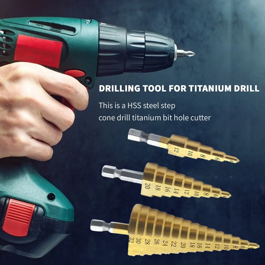 

HSS Titanium Coated Step Drill Bit Set Hex Shank Step Cone Drilling Bit For Metal Wood Drill Hole Cutting Tools Fast Delivery