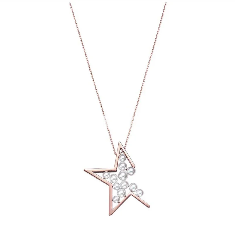 

LONDANY necklace Japanese and Korean Pentagram champagne man made pearl necklace female star abstraction Pendant