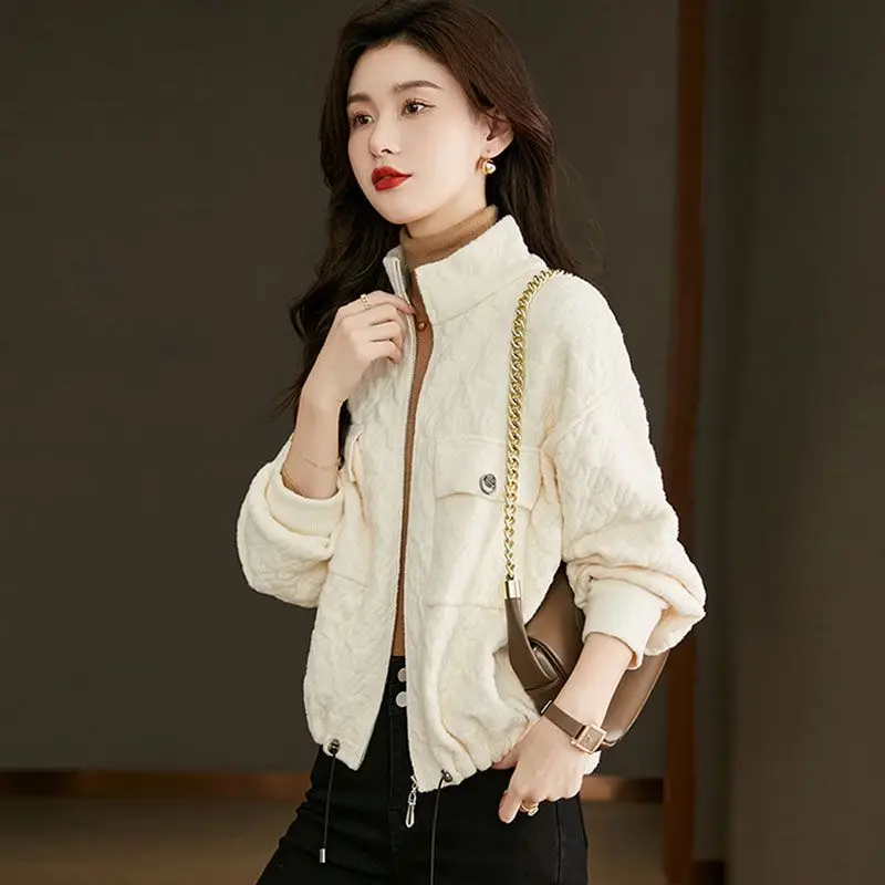 Early Spring Stand Collar Short Jacket Women Spring New High Sense Solid Color Baggy Outcoat Simple Casual Versatile Outerwear