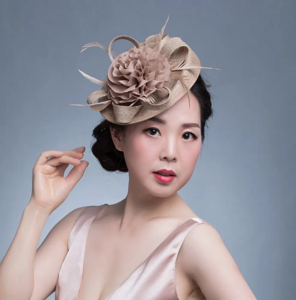 Women Chic Fascinator Hat Cocktail Wedding Party Church Headpiece kentucky Headwear Feather Hair Accessories Sinamay Fascinators