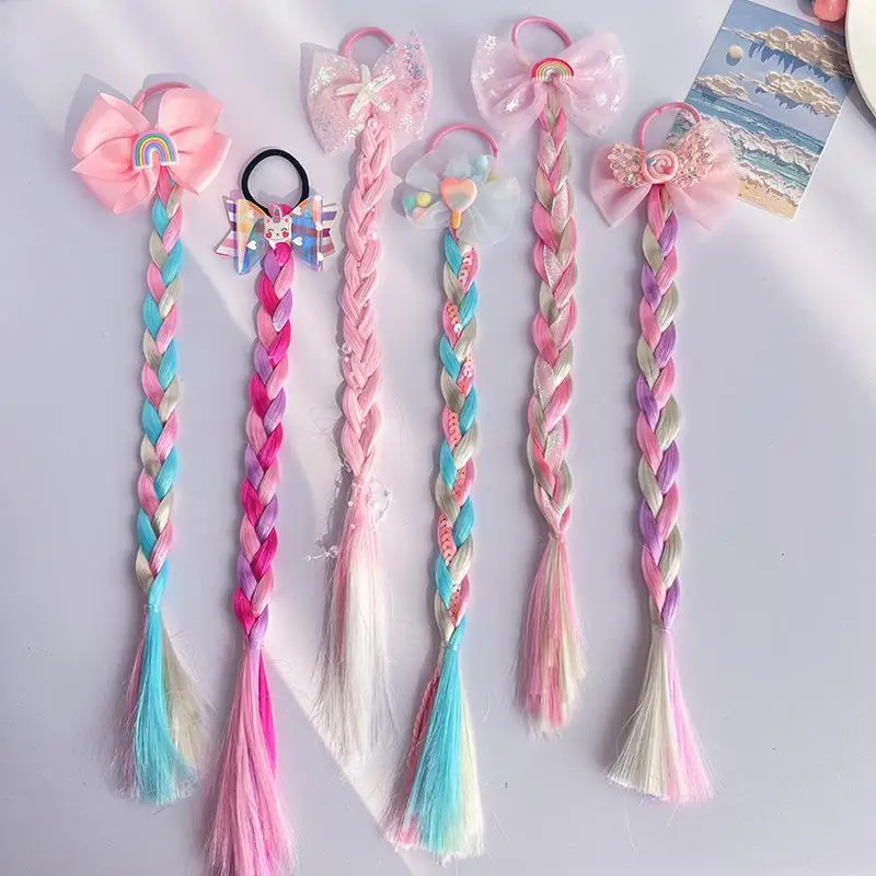 Baby Cartoon Unicorn Cute Wigs Ponytail for Kids Girls Butterfly Pink Bow Ponytail Hair Styling Rubber Bands Headwear Headbands
