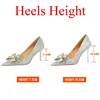 Women Gentle 7.5cm 10.5cm High Heels Scarpins Wedding Bridal Low Heels Lady Pearl Crystal Bowknot Luxury Party Gold Silver Pumps 6